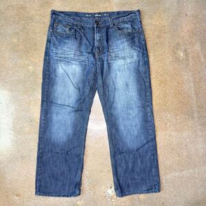 Helix Loose‎ Straight Jeans Men's 38x30 Dark Wash Y2K Embroidered Pocket Denim